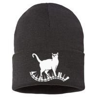 Funny Piano Music Cat Design Cat Piano Lovers Sustainable Knit Beanie