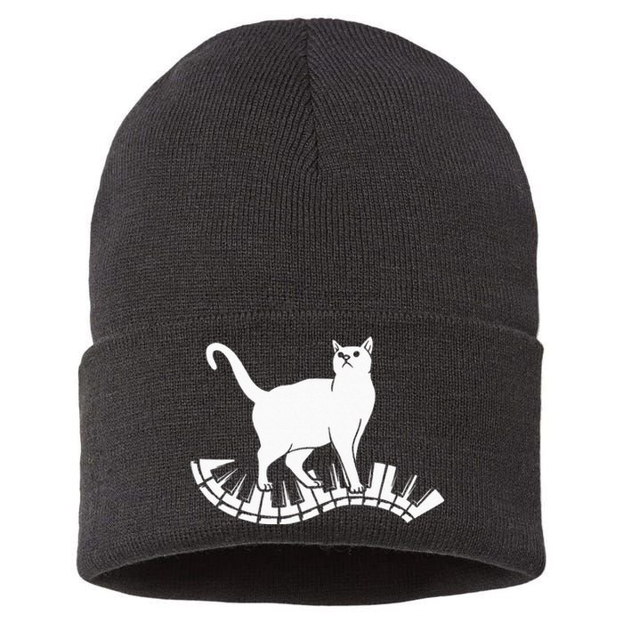 Funny Piano Music Cat Design Cat Piano Lovers Sustainable Knit Beanie