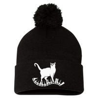 Funny Piano Music Cat Design Cat Piano Lovers Pom Pom 12in Knit Beanie