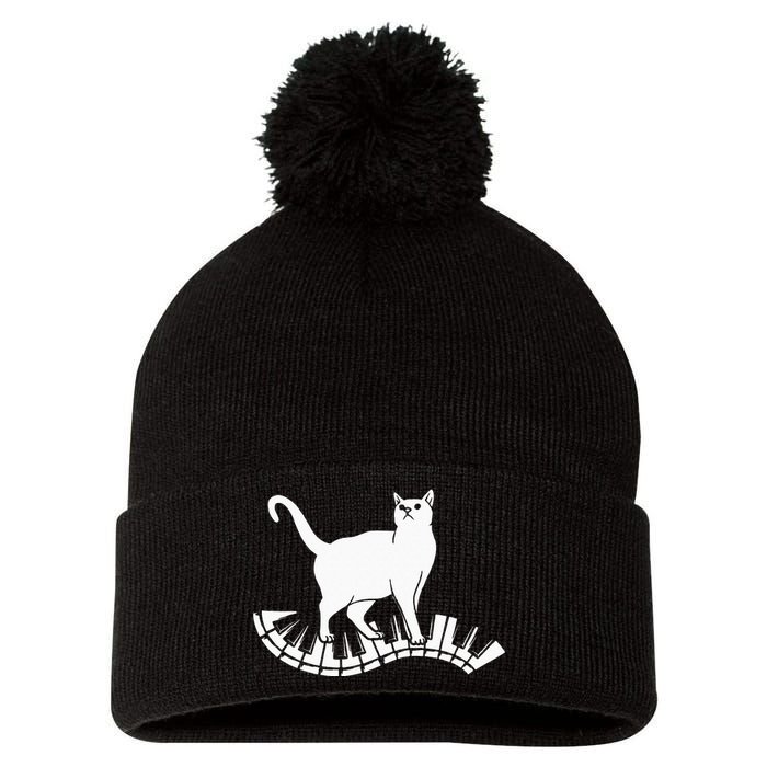 Funny Piano Music Cat Design Cat Piano Lovers Pom Pom 12in Knit Beanie