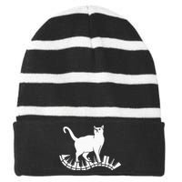 Funny Piano Music Cat Design Cat Piano Lovers Striped Beanie with Solid Band