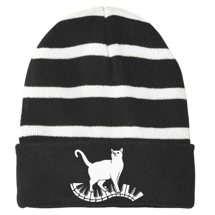 Funny Piano Music Cat Design Cat Piano Lovers Striped Beanie with Solid Band