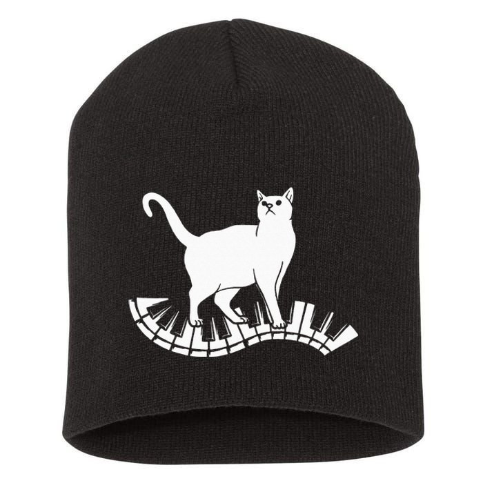 Funny Piano Music Cat Design Cat Piano Lovers Short Acrylic Beanie