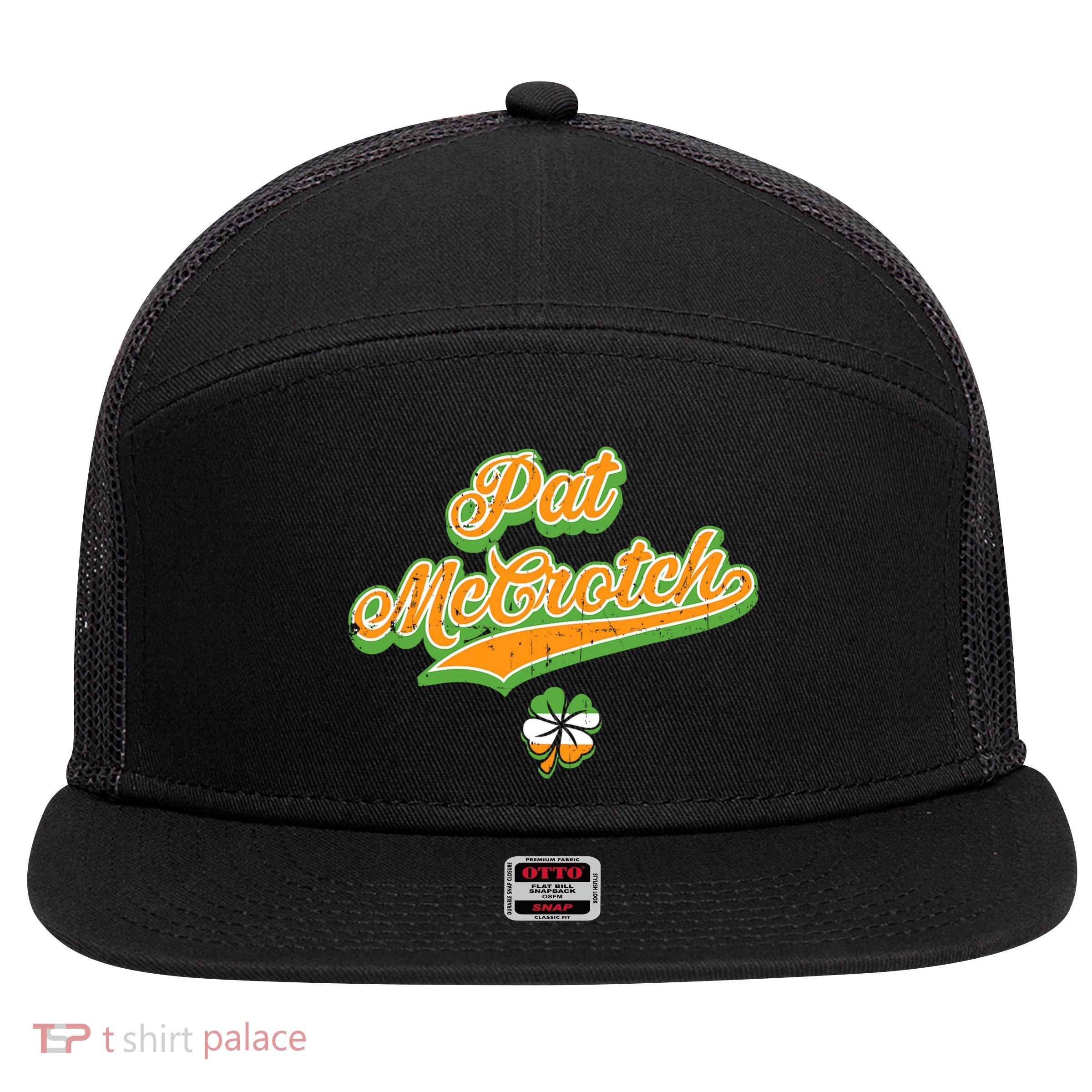 Funny Pat McCrotch St. Patricks Day Shamrock 7 Panel Mesh Trucker Snapback Hat