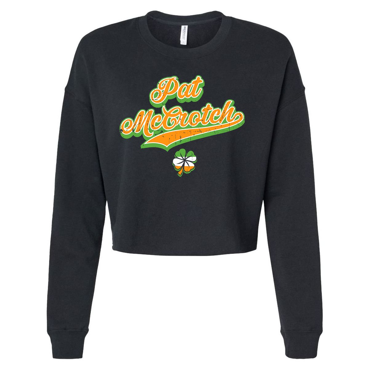 Funny Pat McCrotch St. Patricks Day Shamrock Cropped Pullover Crew