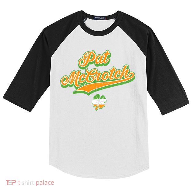 Funny Pat McCrotch St. Patricks Day Shamrock Kids Colorblock Raglan Jersey