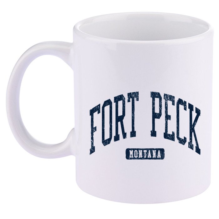 Fort Peck Montana Mt Style Blue 11oz C Handle Ceramic Mug
