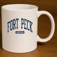 Fort Peck Montana Mt Style Blue 11oz C Handle Ceramic Mug