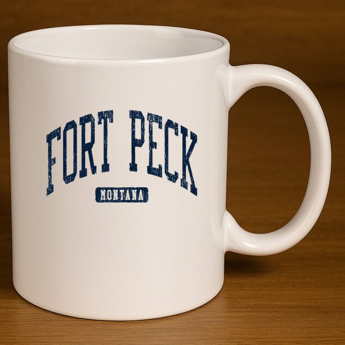 Fort Peck Montana Mt Style Blue 11oz C Handle Ceramic Mug