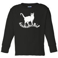 Funny Piano Music Cat Design  Cat Piano Lovers Toddler Long Sleeve Shirt