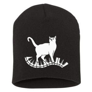 Funny Piano Music Cat Design  Cat Piano Lovers Short Acrylic Beanie