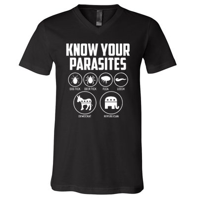 Funny Political Meme Know Your Parasites V-Neck T-Shirt