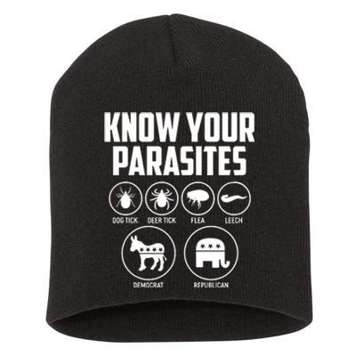 Funny Political Meme Know Your Parasites Short Acrylic Beanie