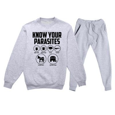 Funny Political Meme Know Your Parasites Premium Crewneck Sweatsuit Set