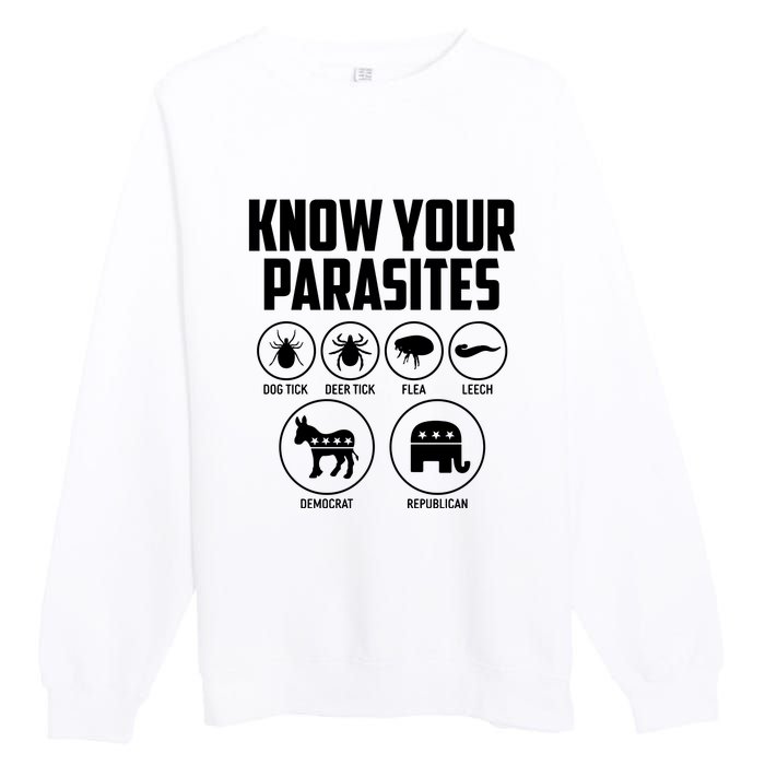 Funny Political Meme Know Your Parasites Premium Crewneck Sweatshirt