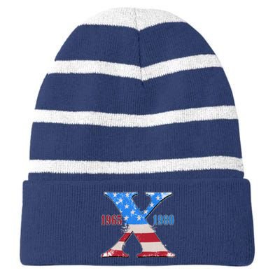 Funny Proud Member Of The Fuck Your Feelings Generation X 1965 1980 Front Back Striped Beanie with Solid Band