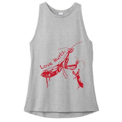 Funny Praying Mantis Retro Love Hurts Graphic Ladies PosiCharge Tri-Blend Wicking Tank