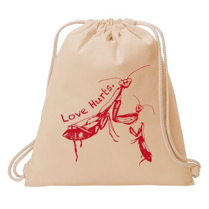 Funny Praying Mantis Retro Love Hurts Graphic Drawstring Bag