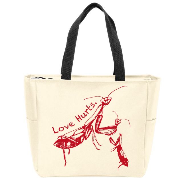 Funny Praying Mantis Retro Love Hurts Graphic Zip Tote Bag