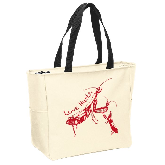 Funny Praying Mantis Retro Love Hurts Graphic Zip Tote Bag