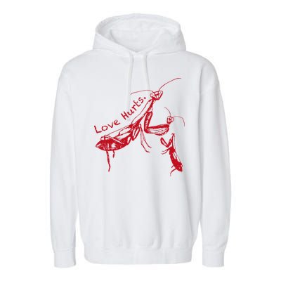 Funny Praying Mantis Retro Love Hurts Graphic Garment-Dyed Fleece Hoodie