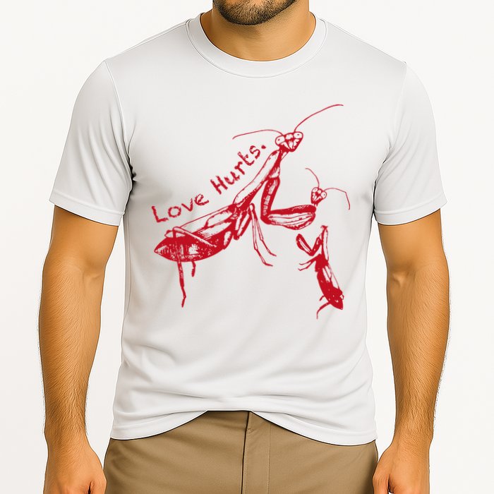 Funny Praying Mantis Retro Love Hurts Graphic Cooling Performance Crew T-Shirt