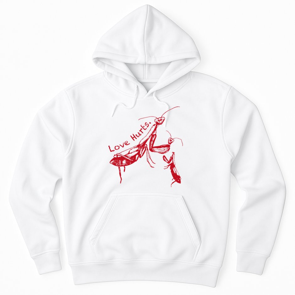 Funny Praying Mantis Retro Love Hurts Graphic Hoodie