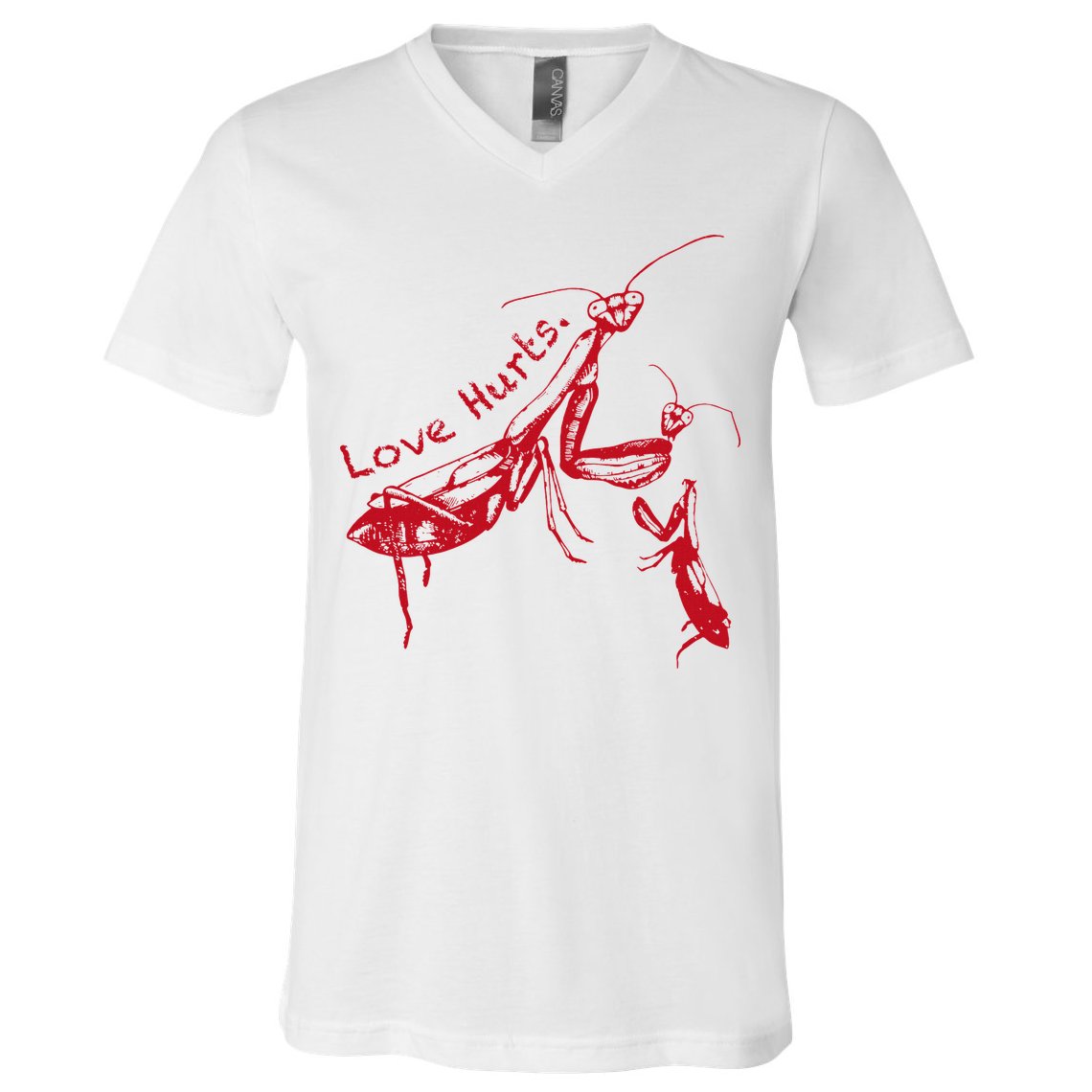 Funny Praying Mantis Retro Love Hurts Graphic V-Neck T-Shirt