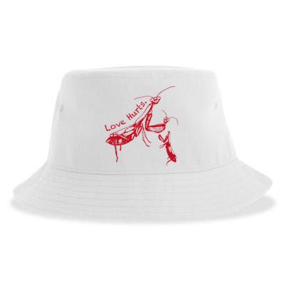 Funny Praying Mantis Retro Love Hurts Graphic Sustainable Bucket Hat