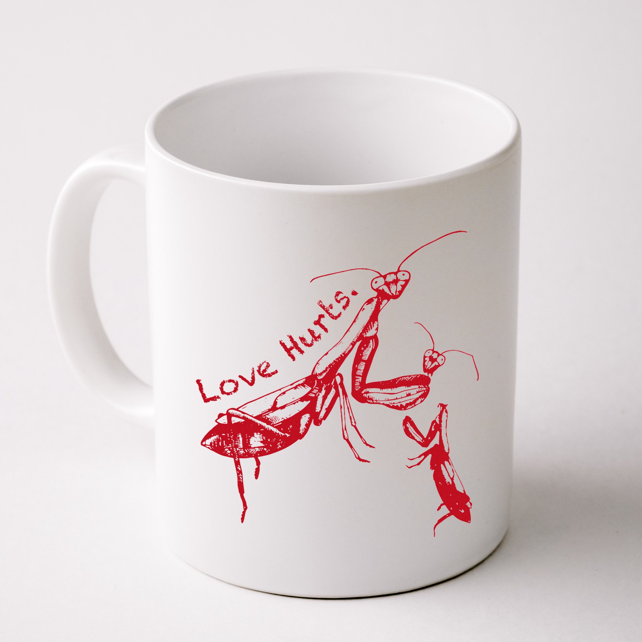 Funny Praying Mantis Retro Love Hurts Graphic Mug