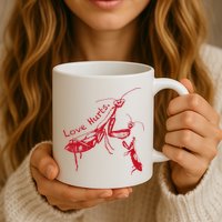 Funny Praying Mantis Retro Love Hurts Graphic Mug