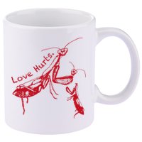 Funny Praying Mantis Retro Love Hurts Graphic 11oz C Handle Ceramic Mug