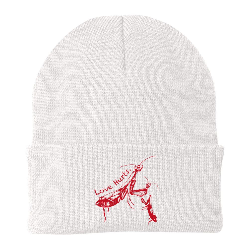 Funny Praying Mantis Retro Love Hurts Graphic Beanie
