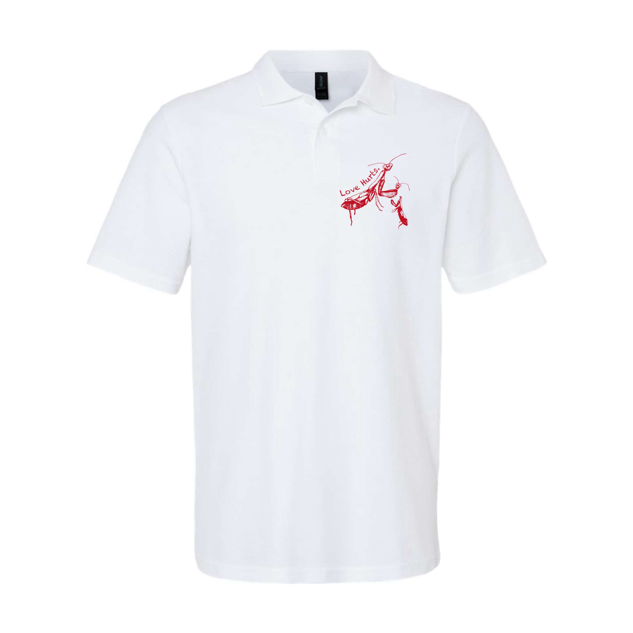 Funny Praying Mantis Retro Love Hurts Graphic Polo