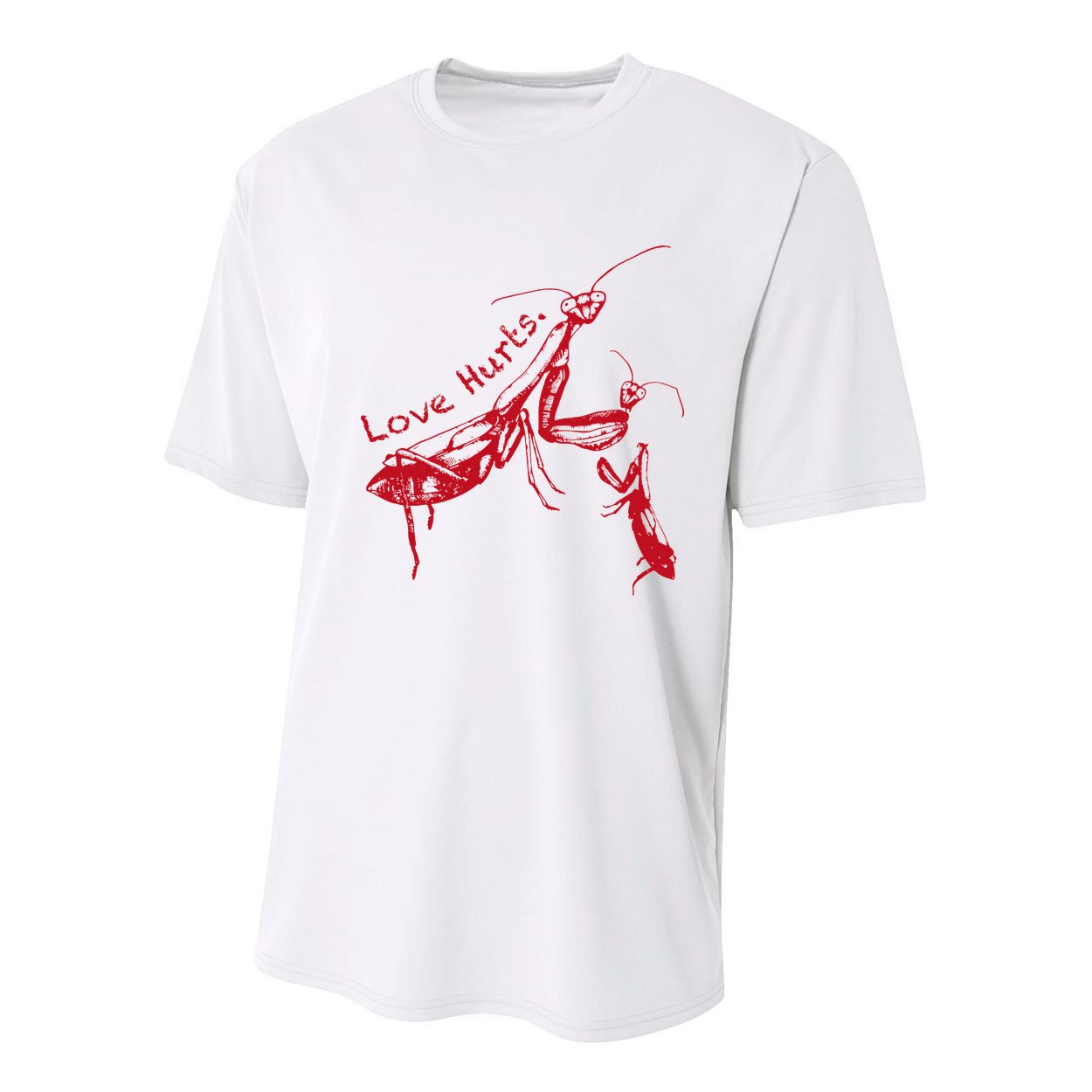 Funny Praying Mantis Retro Love Hurts Graphic Youth Performance Sprint T-Shirt