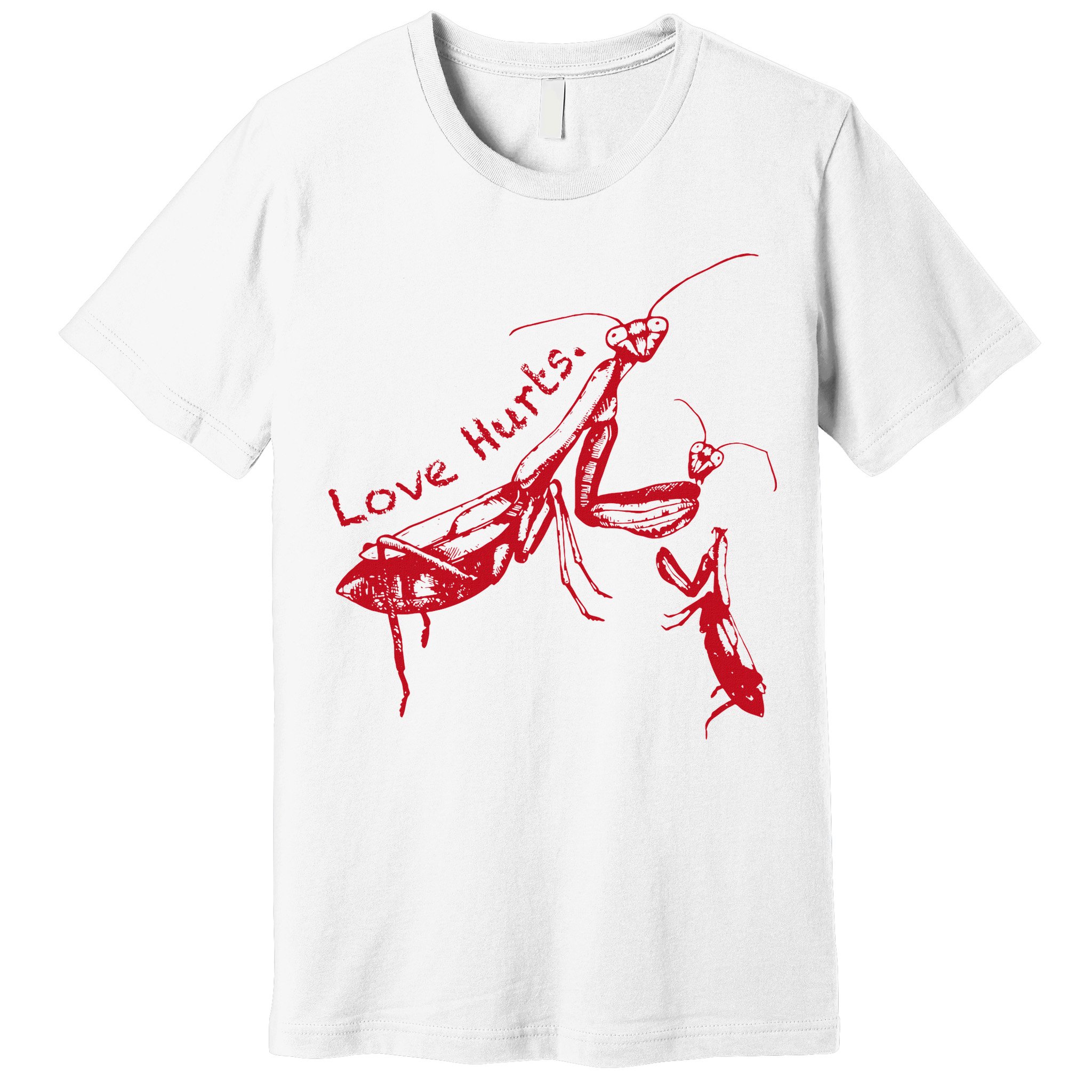 Funny Praying Mantis Retro Love Hurts Graphic Premium T-Shirt