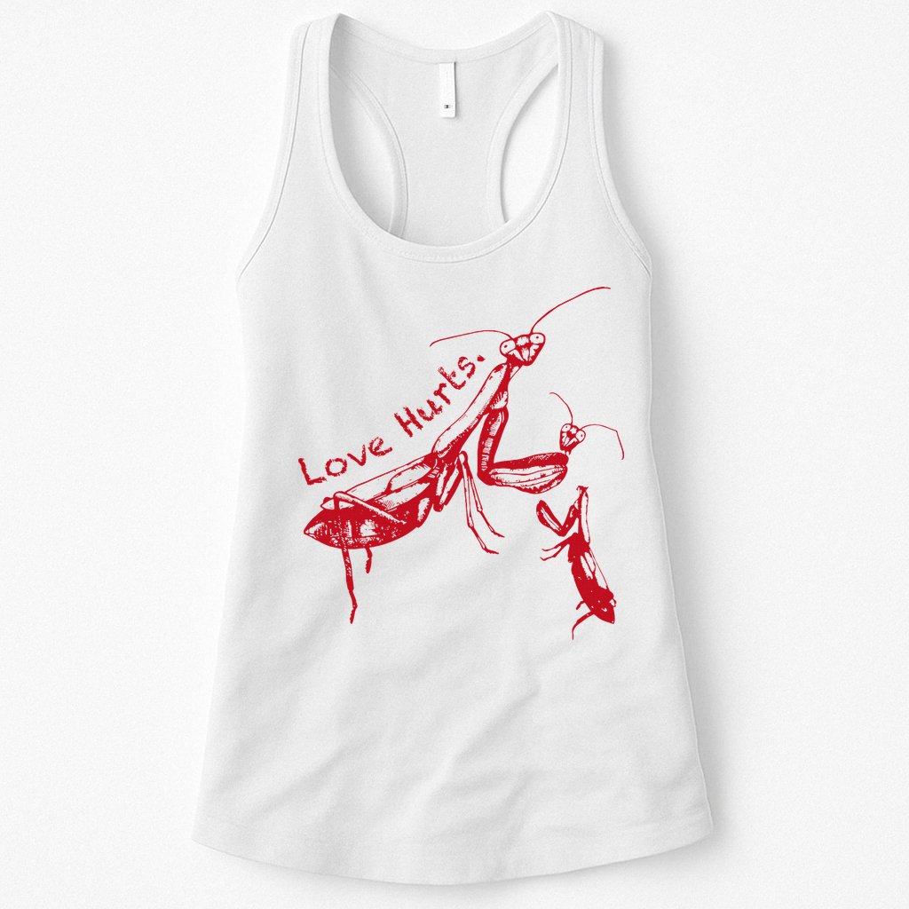 Funny Praying Mantis Retro Love Hurts Graphic Womens Tank Top