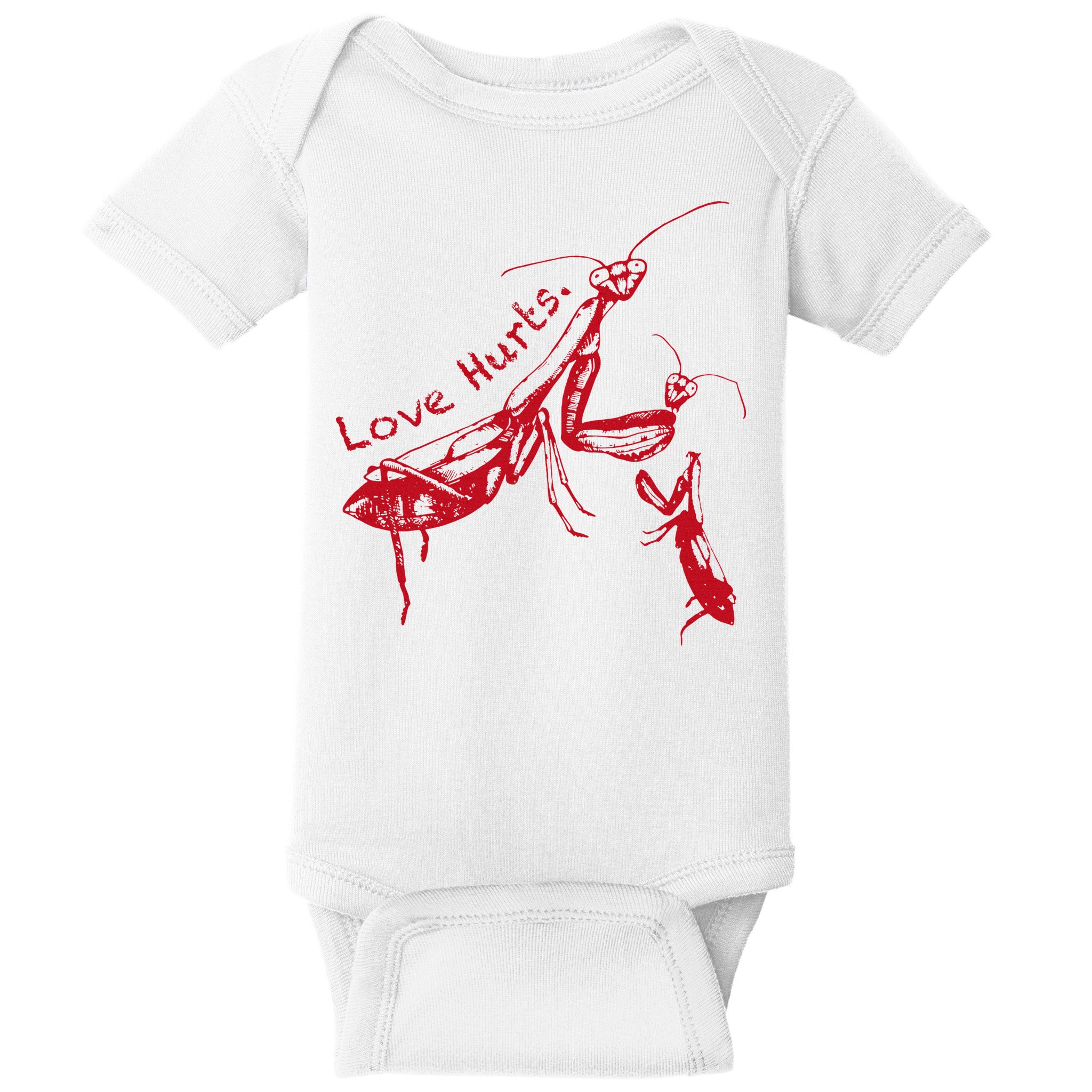 Funny Praying Mantis Retro Love Hurts Graphic Baby Bodysuit