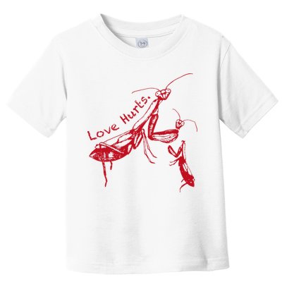 Funny Praying Mantis Retro Love Hurts Graphic Toddler T-Shirt