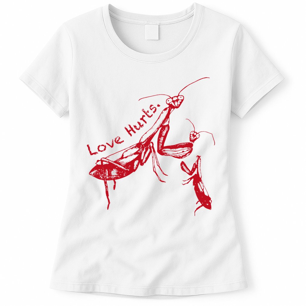 Funny Praying Mantis Retro Love Hurts Graphic Womens T-Shirt