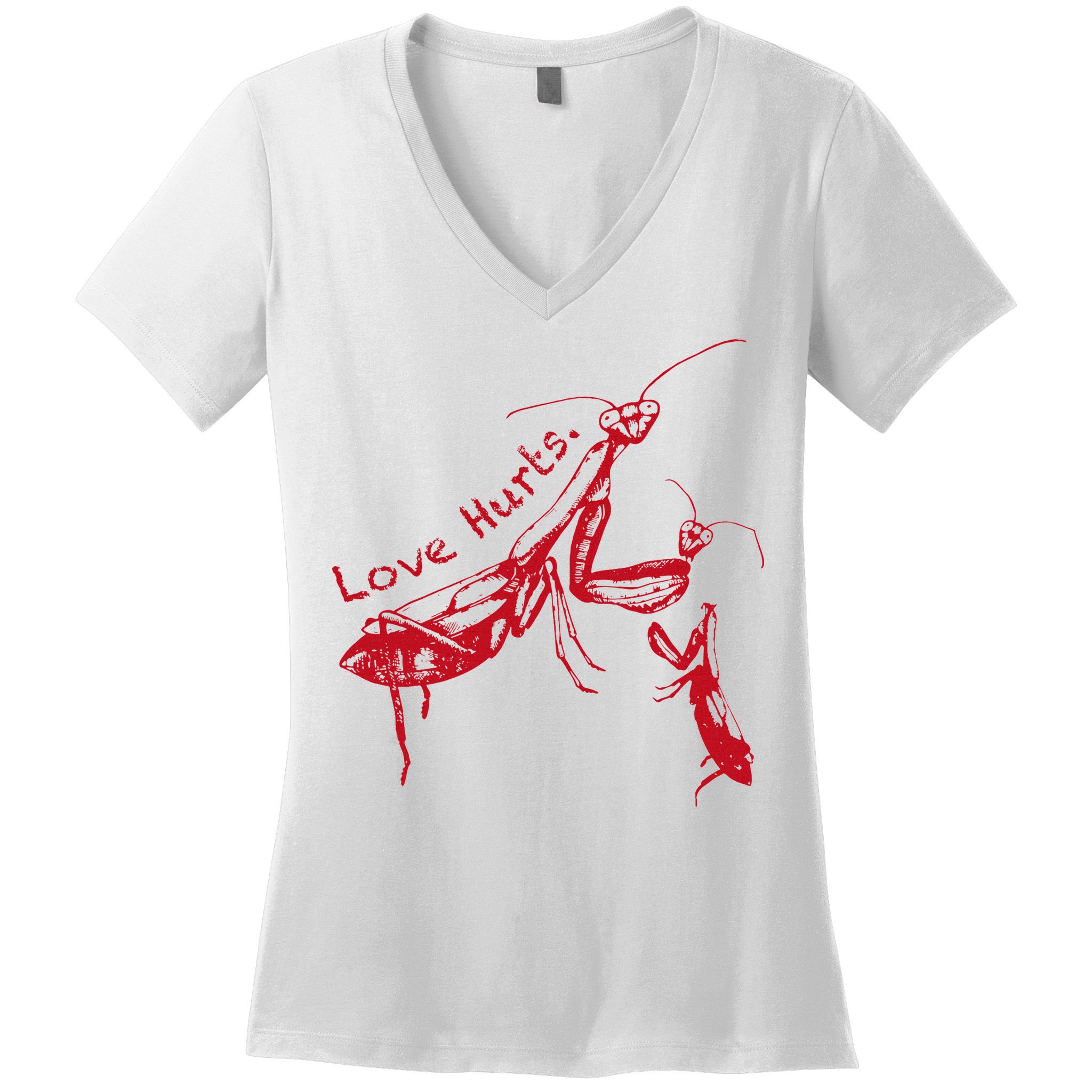 Funny Praying Mantis Retro Love Hurts Graphic Women's V-Neck T-Shirt