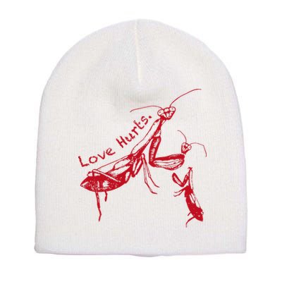 Funny Praying Mantis Retro Love Hurts Graphic Short Acrylic Beanie