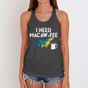 Funny Parrot Macaw And Coffee I Scarlet Macaw Owner Women's Knotted Racerback Tank