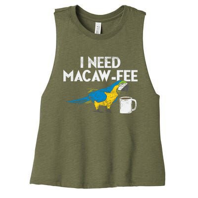 Funny Parrot Macaw And Coffee I Scarlet Macaw Owner Women's Racerback Cropped Tank