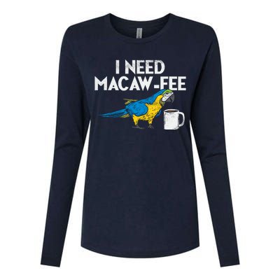 Funny Parrot Macaw And Coffee I Scarlet Macaw Owner Womens Cotton Relaxed Long Sleeve T-Shirt