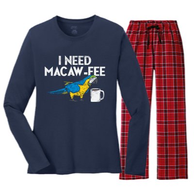 Funny Parrot Macaw And Coffee I Scarlet Macaw Owner Women's Long Sleeve Flannel Pajama Set 