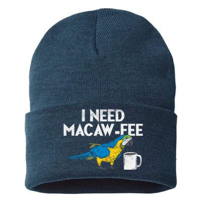 Funny Parrot Macaw And Coffee I Scarlet Macaw Owner Sustainable Knit Beanie