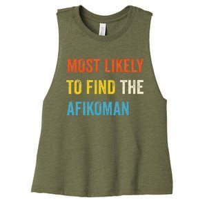 Funny Passover Most Likely To Find The Afikoman Matzah Matzo Women's Racerback Cropped Tank