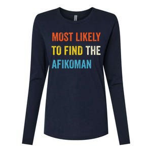 Funny Passover Most Likely To Find The Afikoman Matzah Matzo Womens Cotton Relaxed Long Sleeve T-Shirt