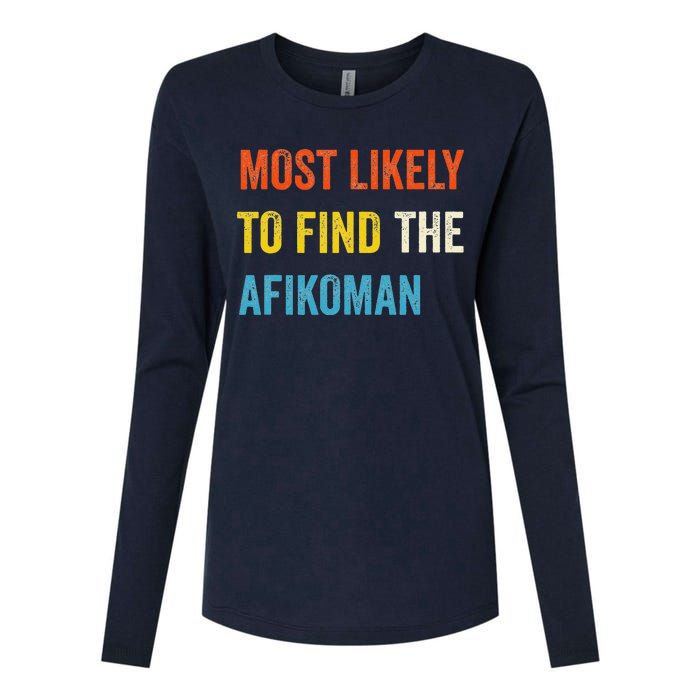 Funny Passover Most Likely To Find The Afikoman Matzah Matzo Womens Cotton Relaxed Long Sleeve T-Shirt